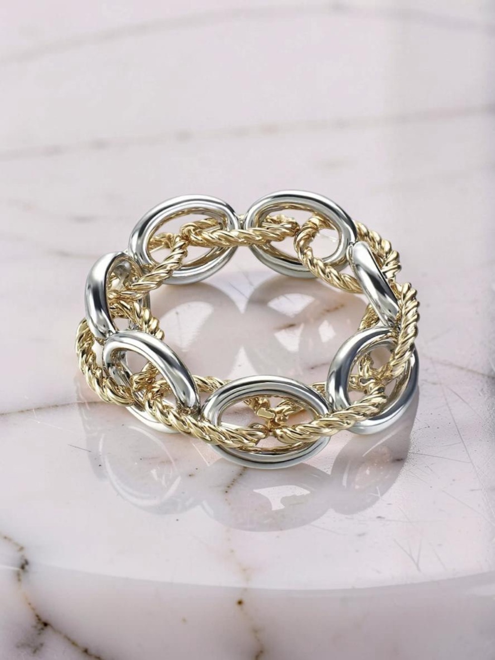 Two-Tone Gold and Silver Rope Link Bracelet